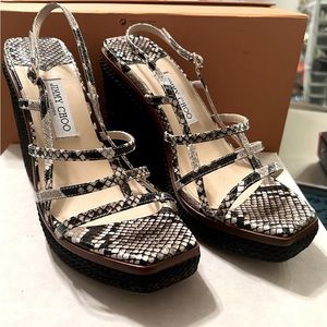 Jimmy Choo- Snake Design Leather Wedges